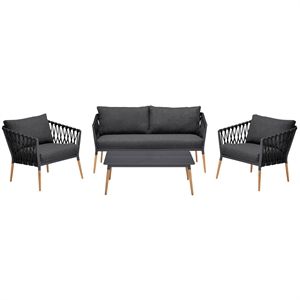Ipanema Outdoor 4 Piece Rope and Teak Sofa Seating Set with Dark Grey Olefin | Cymax