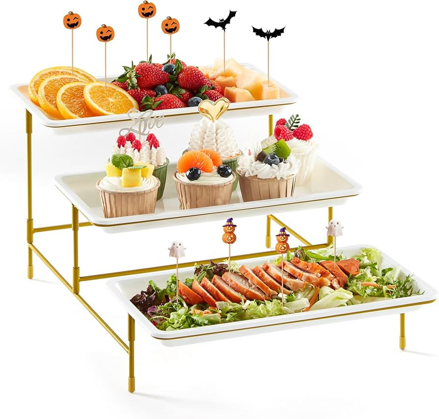 Lifewit 3 Tier Plastic Serving Tray for Party Supplies, 12" x 6.5" Platters for Serving Food, Whi... | Amazon (US)