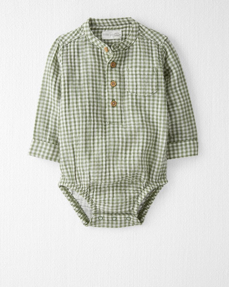 Baby Organic Gingham Cotton Gauze Henley Bodysuit | Carter's