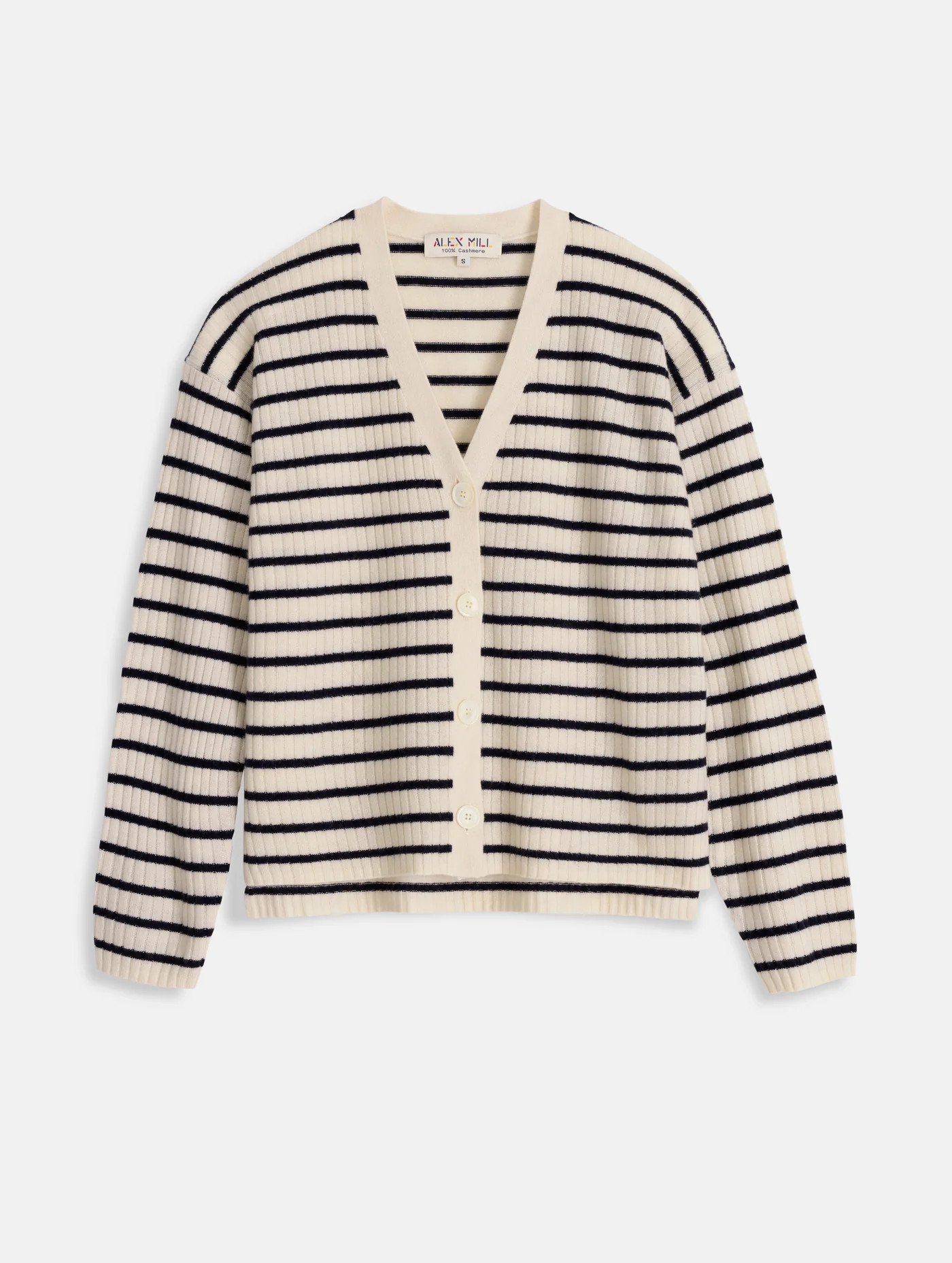 Lola Ribbed Cashmere Cardigan in Stripe | Alex Mill