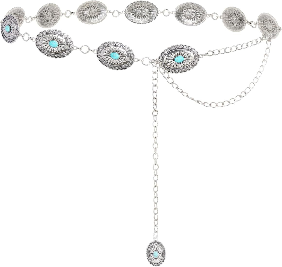 VONMELLI Western Chain Belt for Women Concho Silver Link Chain Belts for Jeans Dresses | Amazon (US)