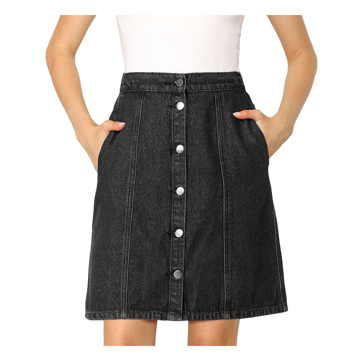 Allegra K Women's Elastic Back Short Button Down Denim Skirts with Pockets | Target