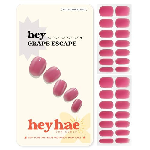 Heyhae Semi Cured Gel Nail Strips | No LED Lamp Needed | Summer, Solid, Red | Easy Apply & Remove, Salon Quality | Includes 28 Strips, 1 Prep Pads, Nail File & Wooden stick - Hey, Grape Escape | Amazon (US)