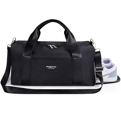 PHSYNI Gym Bag for Women with Shoe Compartment & Wet Pocket - Duffle Bag for Travel Sports Fitness Workout Athletic, 19“-Medium, Black | Amazon (US)