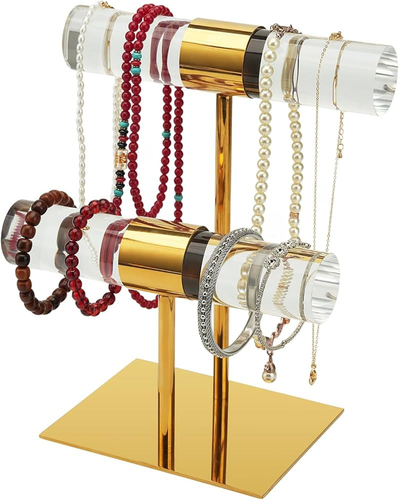 Soporte de acrílico para joyas de acero inoxidable, soporte largo para collar de cristal colocad... | Amazon (US)