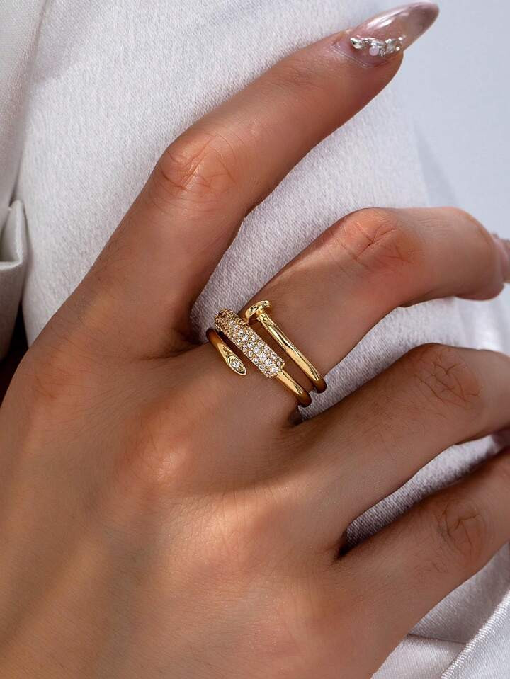 1 Pc Pave Zirconia Nail Design Ring For Women Crystal Decor Nail Ring , Luxurious Crystal Band Ring , Women Gift , Luxurious Jewelry | SHEIN