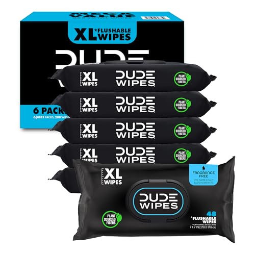 Dude Wipes - Flushable Wipes Unscented - (6 Pack) 288 Count - Extra Large - Flushable - Vitamin-E & Aloe - Septic and Sewer Safe | Amazon (US)