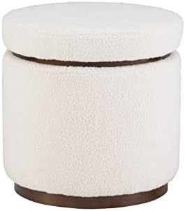 Linon Lexington Natural Sherpa Round Storage Ottoman with Wood Accent | Amazon (US)