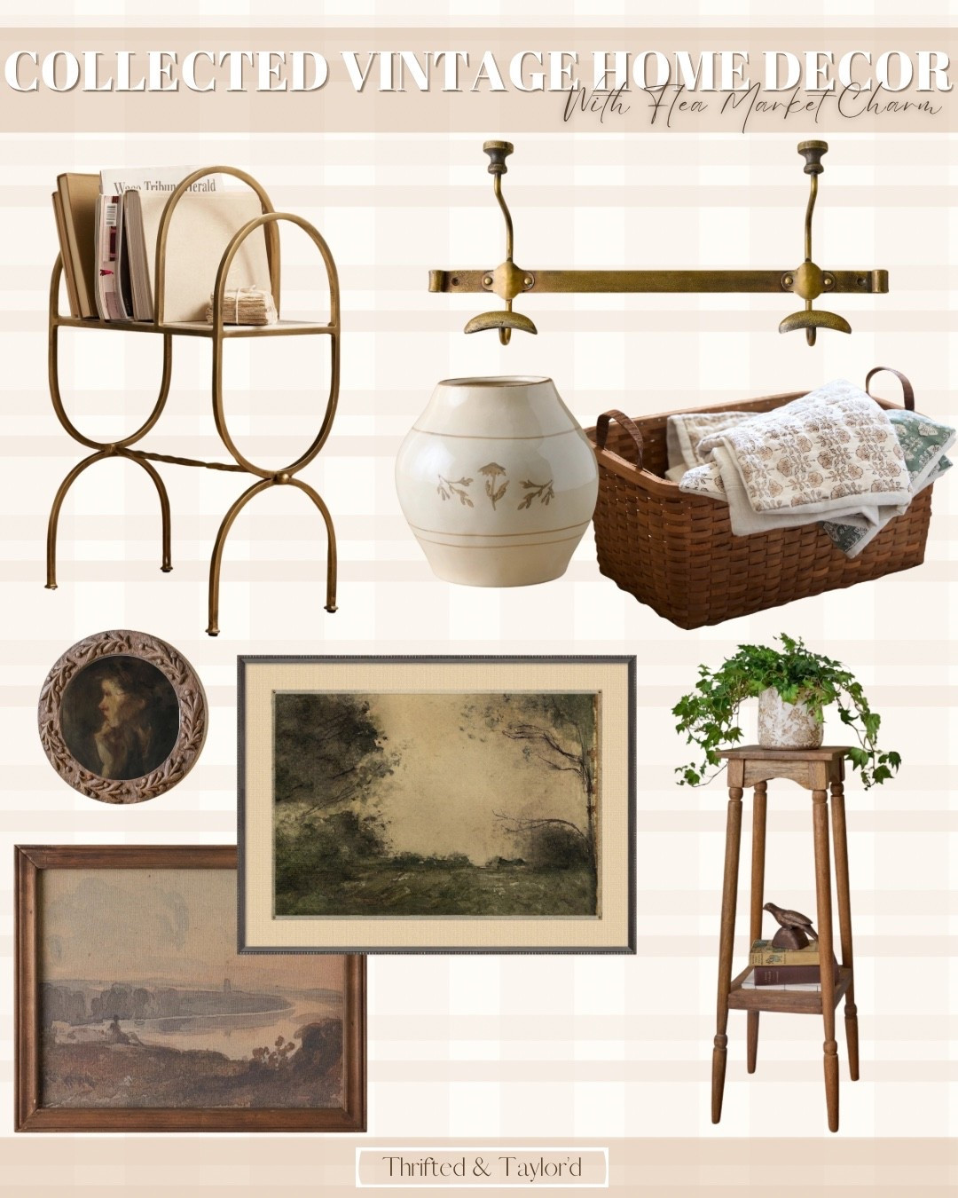 Collected vintage home decor has a way of making a space feel like it came together slowly over time — like each piece was discovered at a flea market and brought home with intention. This mix of antique inspired artwork, woven baskets, brass accents, classic pottery, and warm wood tones gives that layered, lived in look without feeling overdone.

If you love decor that feels curated instead of styled all at once, these pieces are such an easy way to bring that flea market charm into your own home. Everything is linked so you can recreate the full look or mix in a few favorites with what you already have. 

#LTKHome
