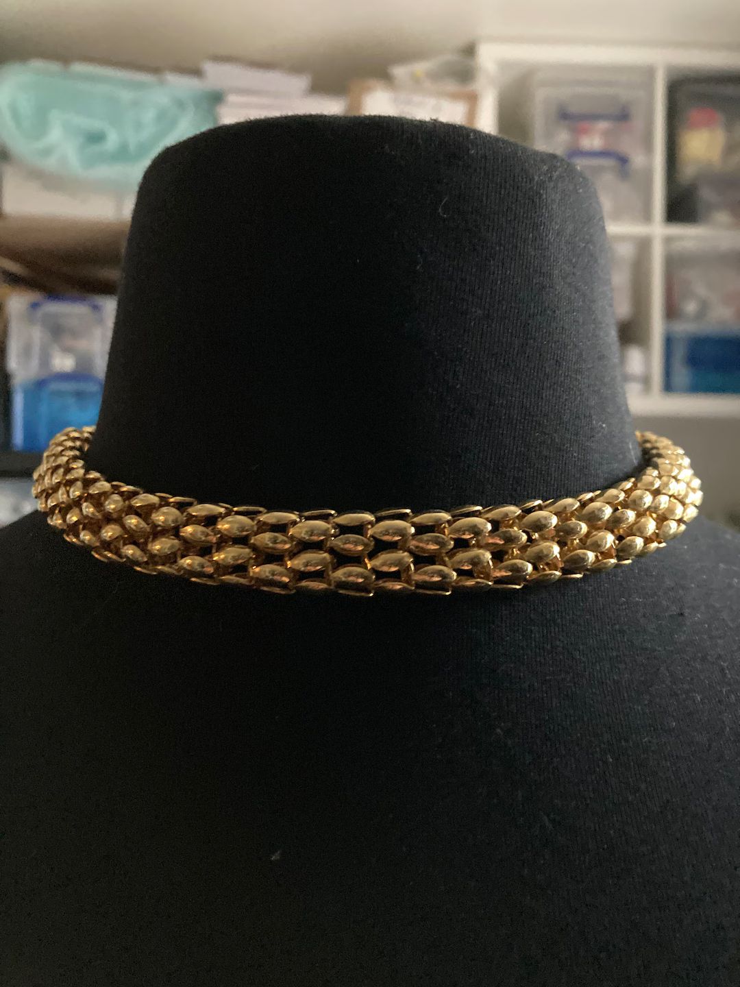 retro gold tone woven panther link collar choker necklace oversized spring ring clasp | Etsy (UK)
