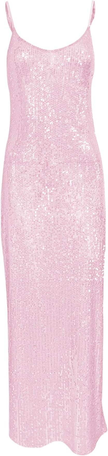BOLLEY JOSS Women's Sequins Midi Dress Sexy Spaghetti Strap Long Dress Sparkly Back Slit Bodycon ... | Amazon (US)