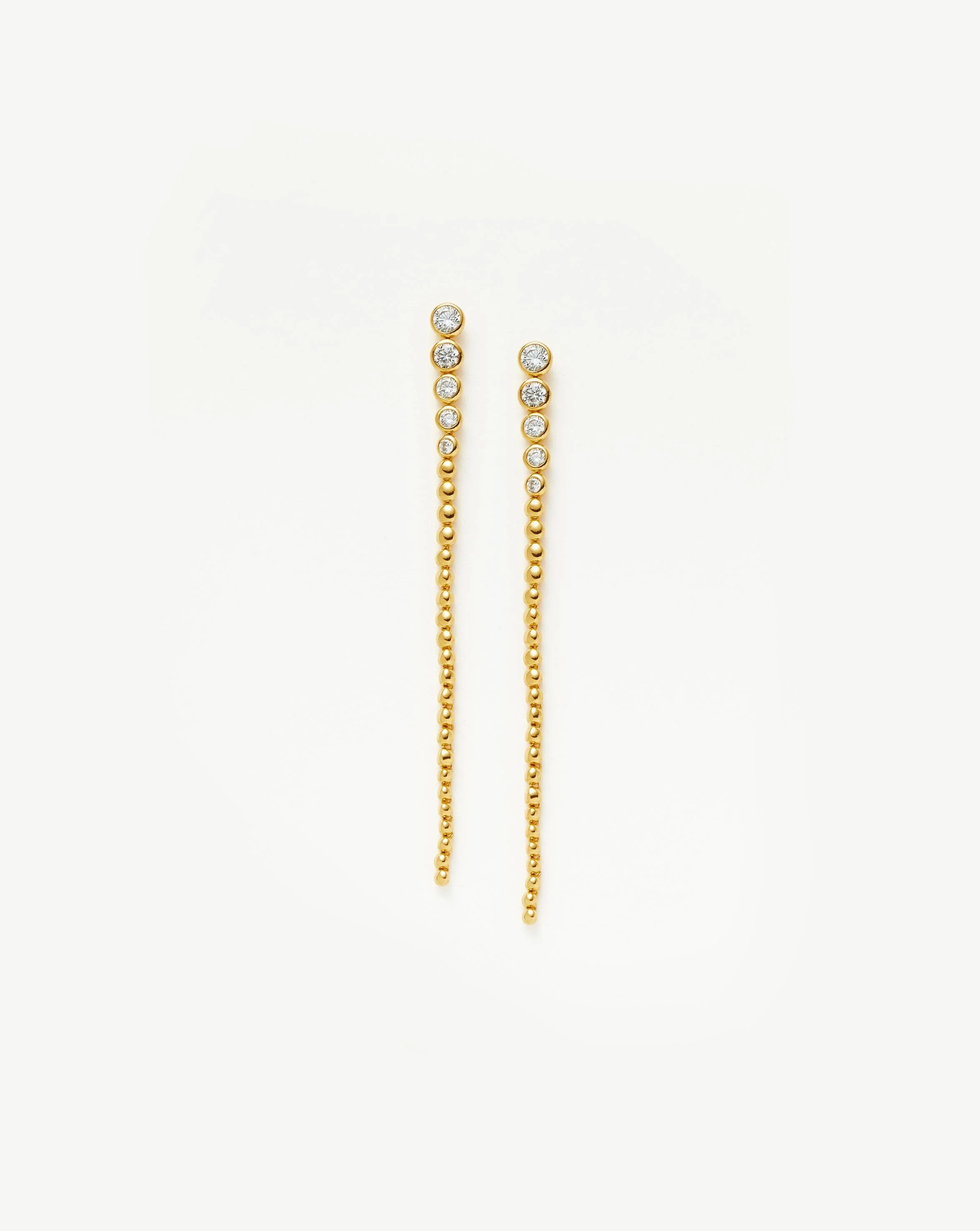 Tennis Beaded Stone Extra Long Drop Stud Earrings | 18ct Gold Plated Vermeil/Cubic Zirconia Earri... | Missoma US
