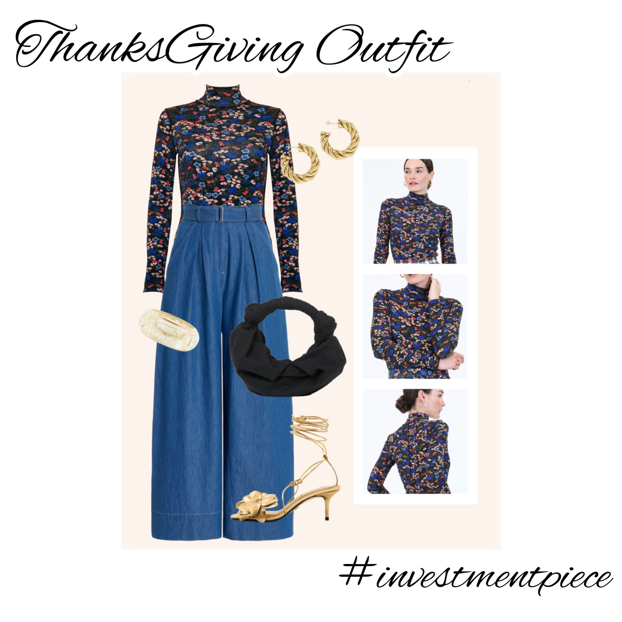 Stun at your more casual Thanksgivings in floral tops, wide leg jeans and gold accents. From Friendsgiving to your parents, this look is a winner! #investmentpiece 

#LTKSeasonal #LTKstyletip #LTKHoliday