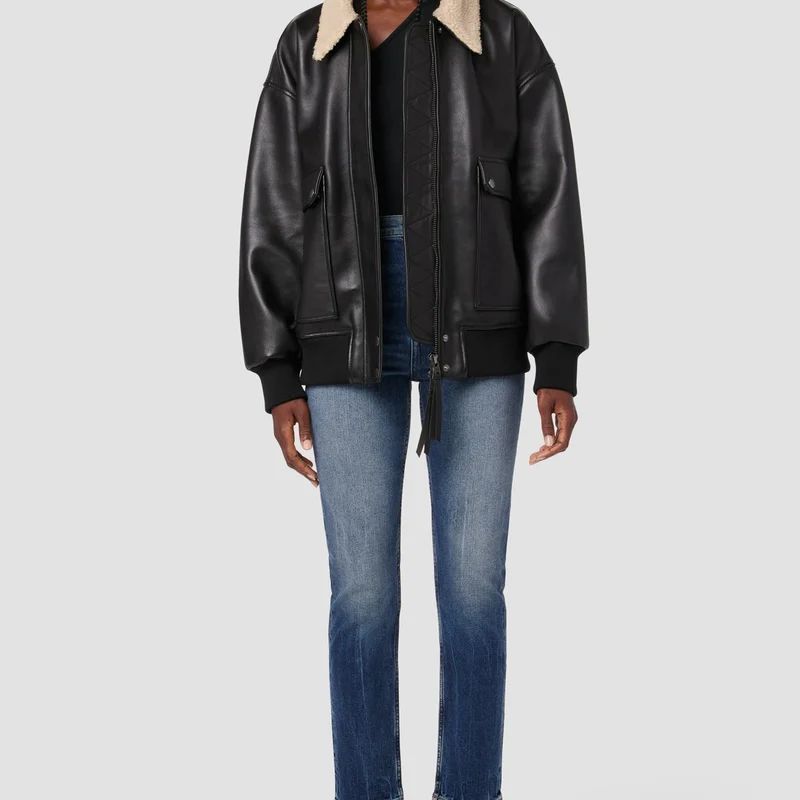 Hudson Jeans Oversized Leather Bomber Jacket - Black - M | Verishop