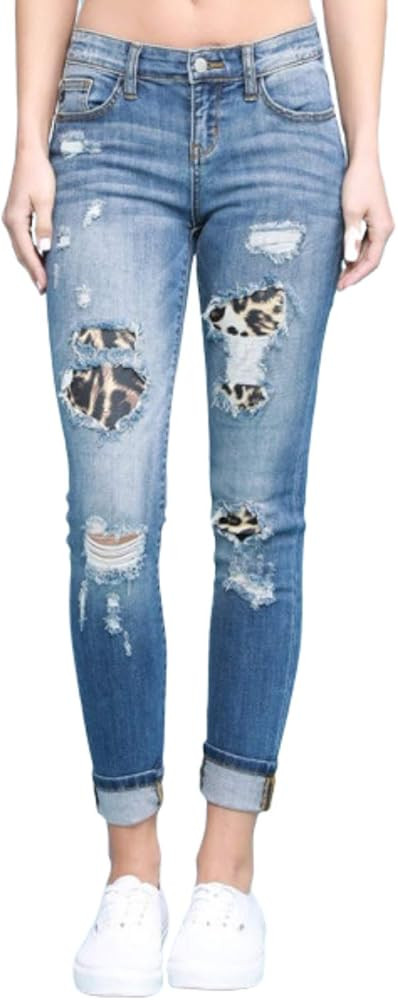 Women's Leopard Patch Skinny Jeans (Style: 8265) | Amazon (US)