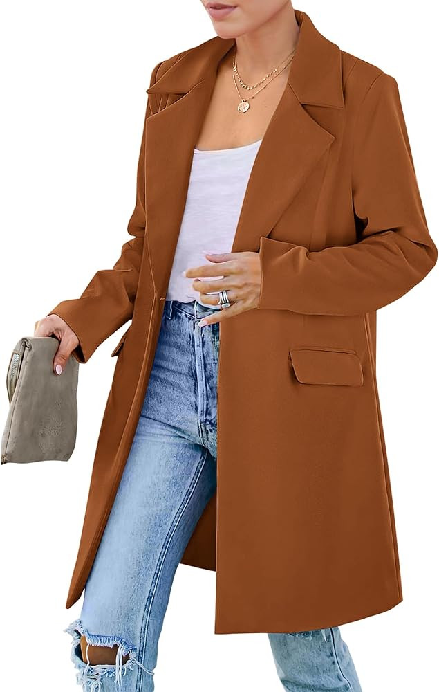 PRETTYGARDEN Women's 2025 Spring Fall Long Blazer Jackets Long Sleeve Lapel Pockets Loose Fit Wor... | Amazon (US)