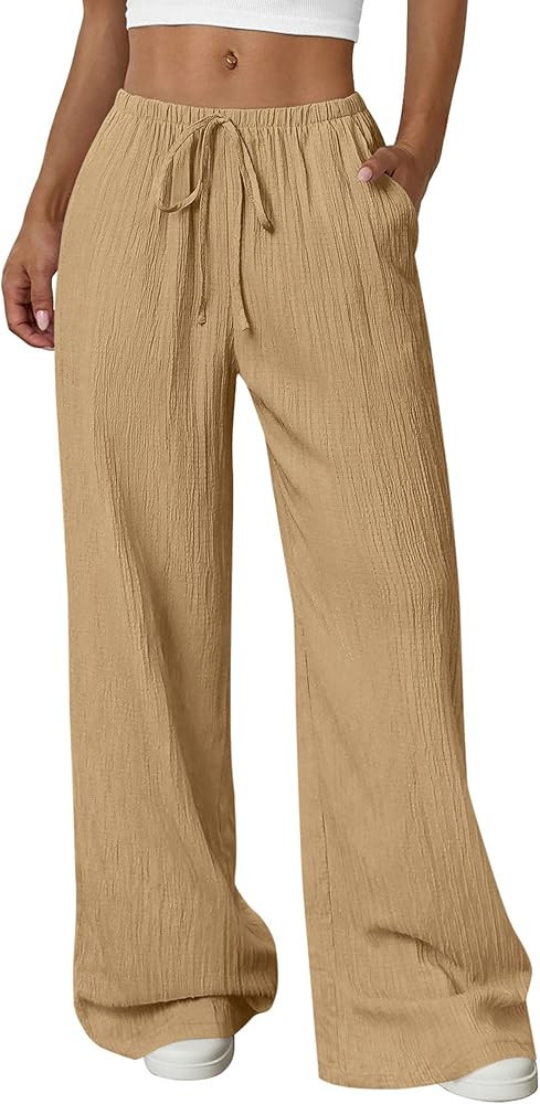 PRETTYGARDEN Womens Palazzo Pants Summer Fashion 2026 High Waisted Wide Leg Drawstring Flowy Beac... | Amazon (US)