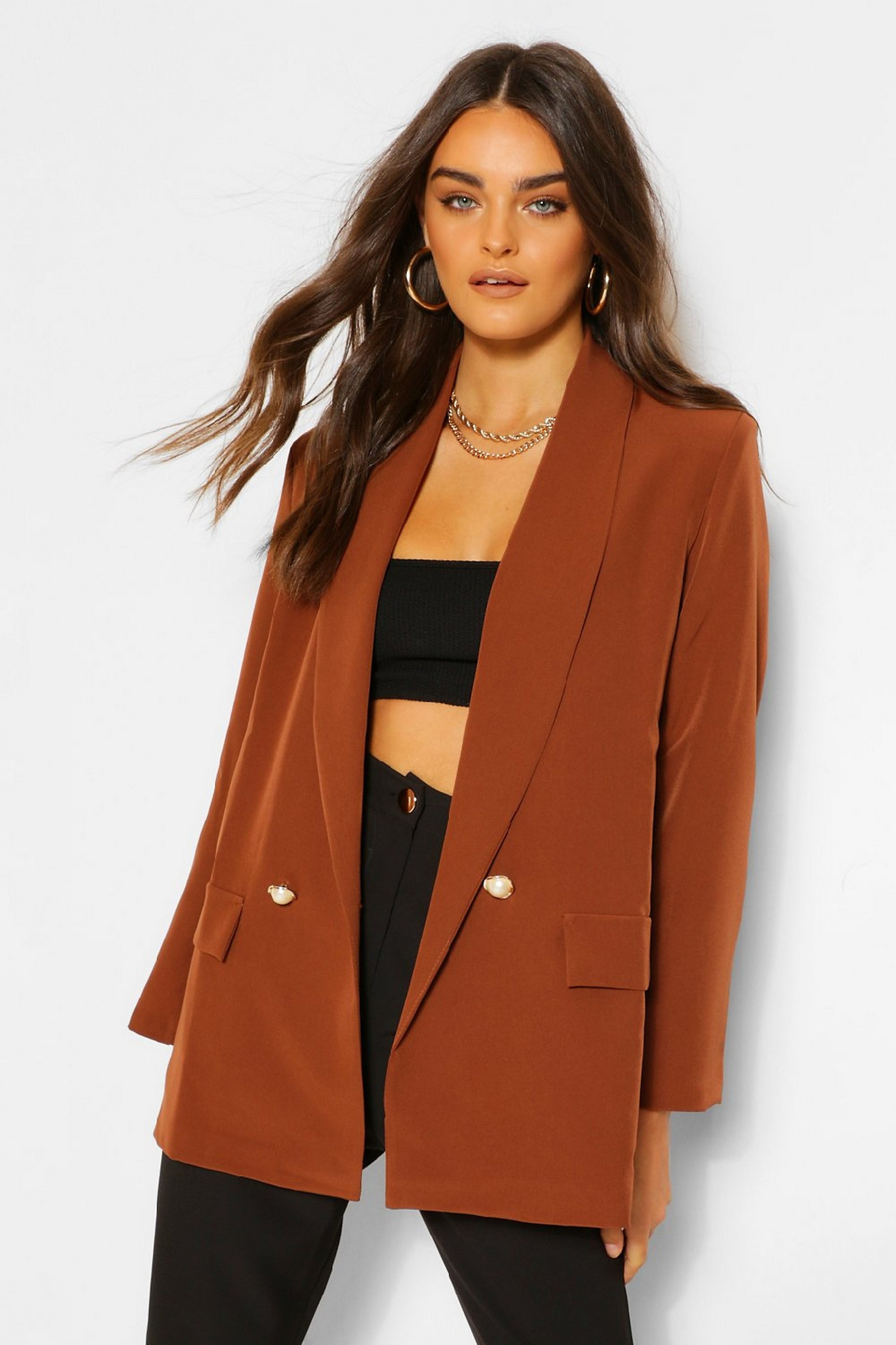 Tailored Relaxed Pearl Button Blazer | Boohoo.com (UK & IE)