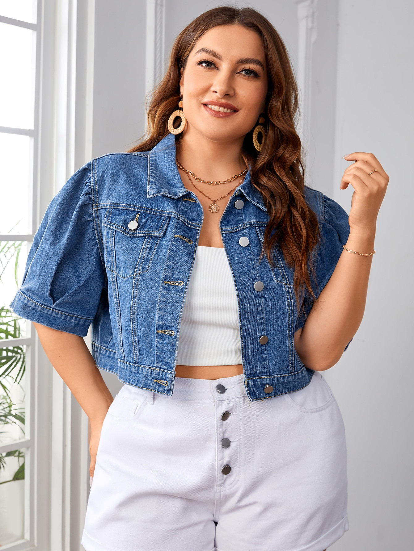SHEIN Essnce Plus Size Cropped Denim Jacket | SHEIN USA | SHEIN