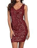 PrettyGuide Women's Sexy Deep V Neck Sequin Glitter Bodycon Stretchy Mini Party Dress | Amazon (US)