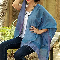 Silk reversible shawl, 'Blue Lilac' (India) | Novica