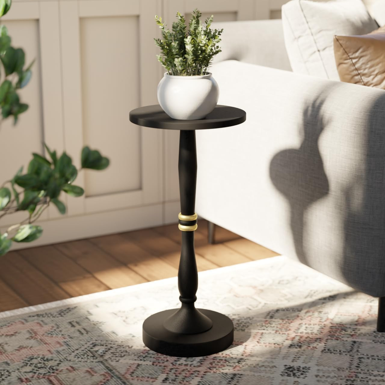 Relso Sceptrum Solid Wood Black Side Table - 24" Tall, Round End Table For Living Room Or Bedroom... | Amazon (US)