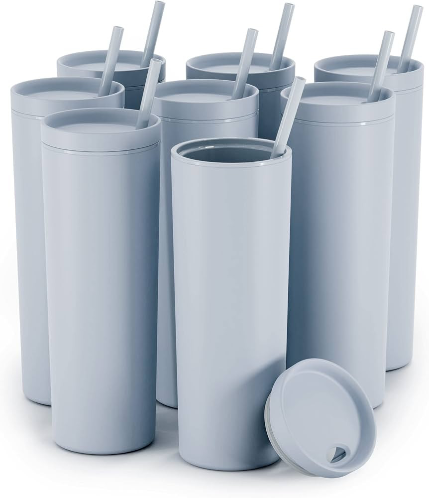 Maars Skinny Acrylic Tumbler with Lid and Straw | 18oz Premium Insulated Double Wall Plastic Reus... | Amazon (US)