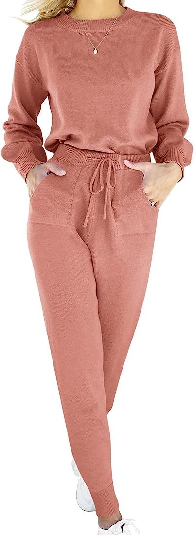 ANRABESS Women's Two Piece Outfits Sweater Sets Long Sleeve Pullover and Drawstring Pants Lounge Set | Amazon (US)