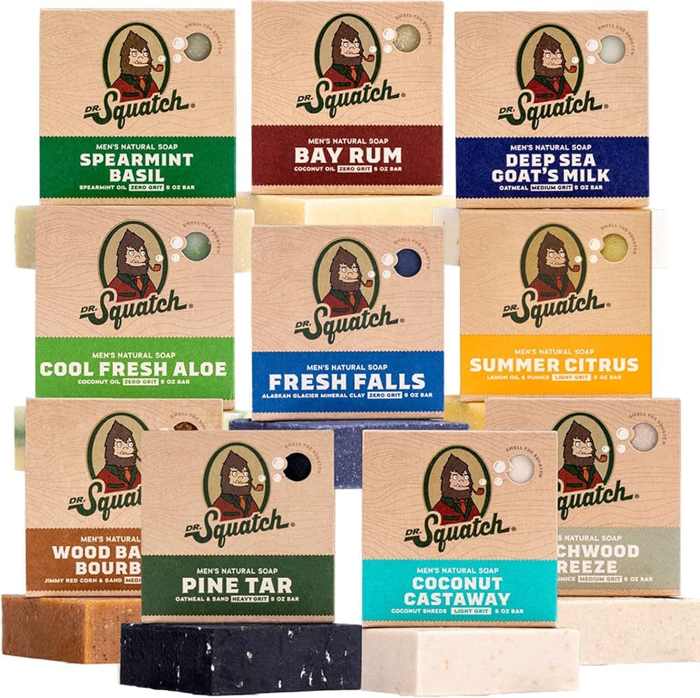 Dr. Squatch Men's Bar Soap Gift Set (10 Bars) – Men's Natural Bar Soap - Pine Tar Soap, Bay Rum... | Amazon (US)