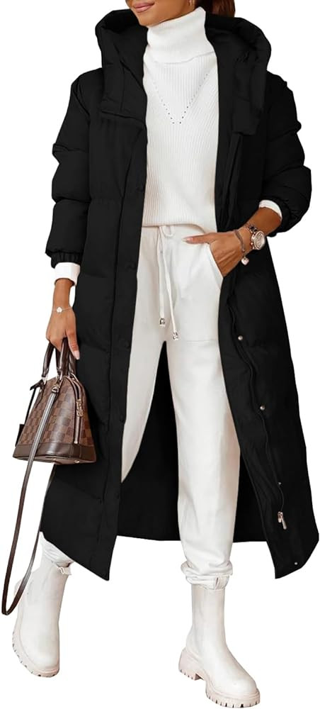 Grlasen Women Long Quilted Coat Winter Hooded Long Sleeve Button Down Puffer Padded Jacket | Amazon (US)