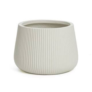 15.55 in. White Ribbed Round Floor Planter | The Home Depot