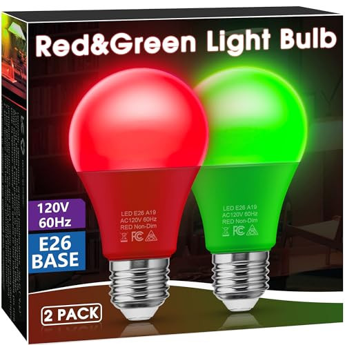 Briignite Red Green Light Bulbs [2 Pack], Christmas Light Bulbs, A19 E26 LED Red Light Bulb Outdoor, Green Light Bulb 9W (60 Watt Equivalent) for Porch Light Christmas Party Home Decor | Amazon (US)