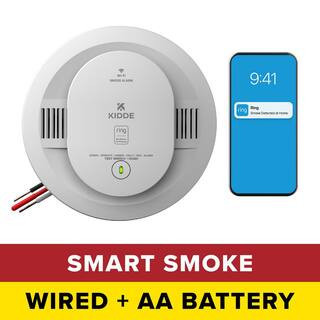 Hardwired Ring App Enabled Smart Smoke Detector with AA Backup Battery, Voice Alerts, Interconnected Alarm | The Home Depot