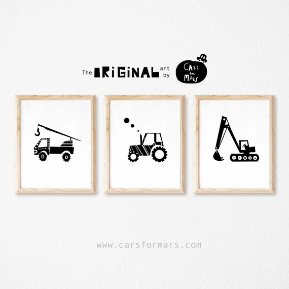Construction Themed Set of 3 Black and White Nursery Prints For Toddler Boy Room Decor, Instant D... | Etsy (US)