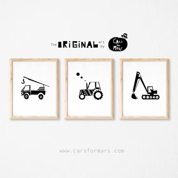 Construction Themed Set of 3 Black and White Nursery Prints For Toddler Boy Room Decor, Instant D... | Etsy (US)