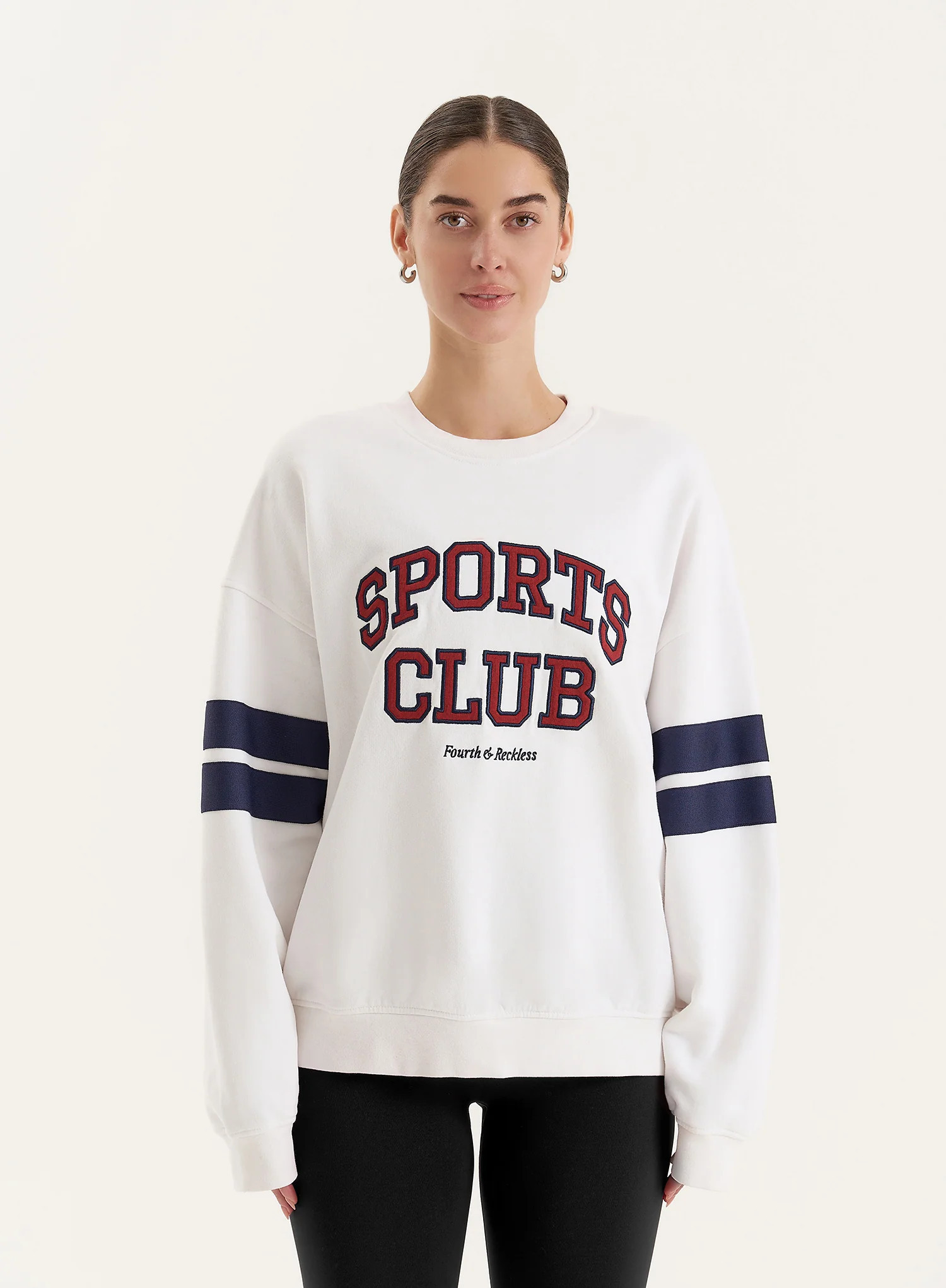 White Sports Club Slogan Oversized Sweatshirt- Stella | 4th & Reckless