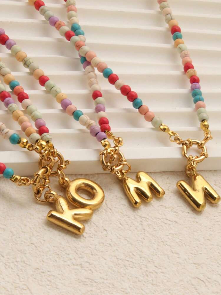 Colorful Initial Necklaces For Women Bubble Handmade Beaded Dainty Cute Beach Boho Necklace Jewelry Choker Necklace | SHEIN