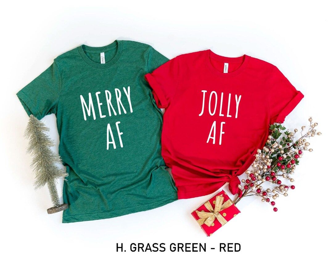 Merry AF & Jolly Af Shirt ,Funny Christmas T-shirt, Christmas Tee, Funny Couple Xmas Tee, Holiday... | Etsy (US)