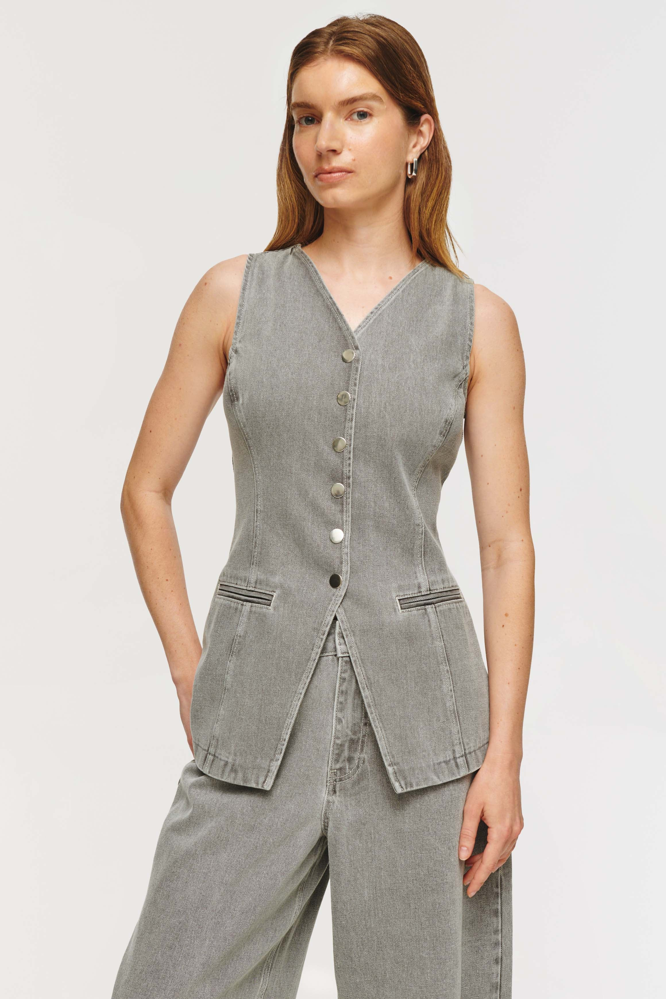 Quinn | Denim Waistcoat in Grey | ALIGNE | ALIGNE USA