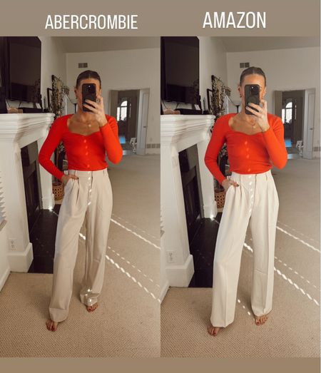 Tailored trousers! Abercrombie bs. Amazon. Wearing 6 (medium) long in both! Amazon the color is “beige"

#LTKfindsunder50 #LTKfindsunder100 #LTKworkwear
