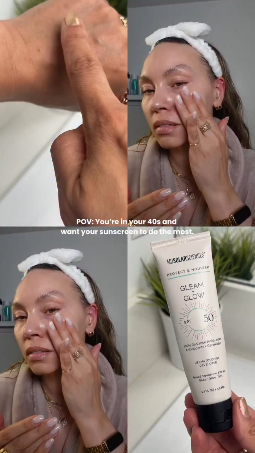 ✨ This SPF? She’s giving glowy, protected, 40-something skin that’s thriving.

I’m picky about my sunscreen. It has to feel good, look good, wear well, and its always a bonus if it actually does something for my skin.
 And this one from @mdsolarsciences checks all the boxes.
☀️ SPF 50 protection 💧 Moisturizer + Glow filter in one 🍊 Packed with skin-loving ingredients (vitamin C, green tea + caffeine) 🧴 No fragrance, no irritation, just radiant, protected skin. 

I wear it on no-makeup days, under makeup it’s the perfect primer, and base if don’t like to wearing foundation like me.
 Over the past 6 months it’s made its way into my top 3 rotated sunscreens. There’s nothing I don’t like about it. It’s advertised as a universal tint, I can’t speak for darker skin tones, so that could be my only critique. If you have darker skin, and tried this, let me know your thoughts. 

If your 40+ skin loves a beautiful radiant glow and solid protection, you should meet Gleam + Glow ✨

Do you have a ride-or-die sunscreen? What’s a tinted or glowy SPF that I need to try?👇

#skincareover40 #suncreen #beautyover40