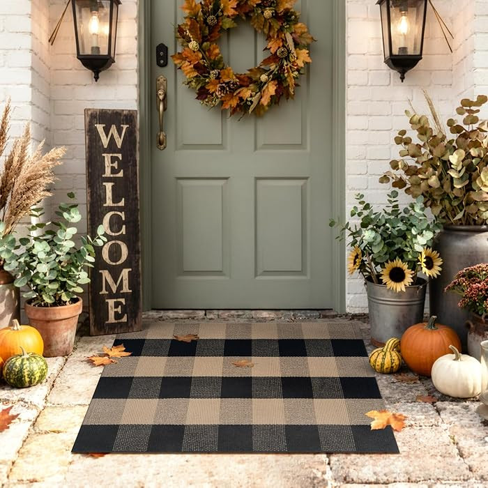 Uphome Bufflo Plaid Outdoor Rug 2'x3', Small Black Natural Checkered Front Door Mat for Fall Deco... | Amazon (US)