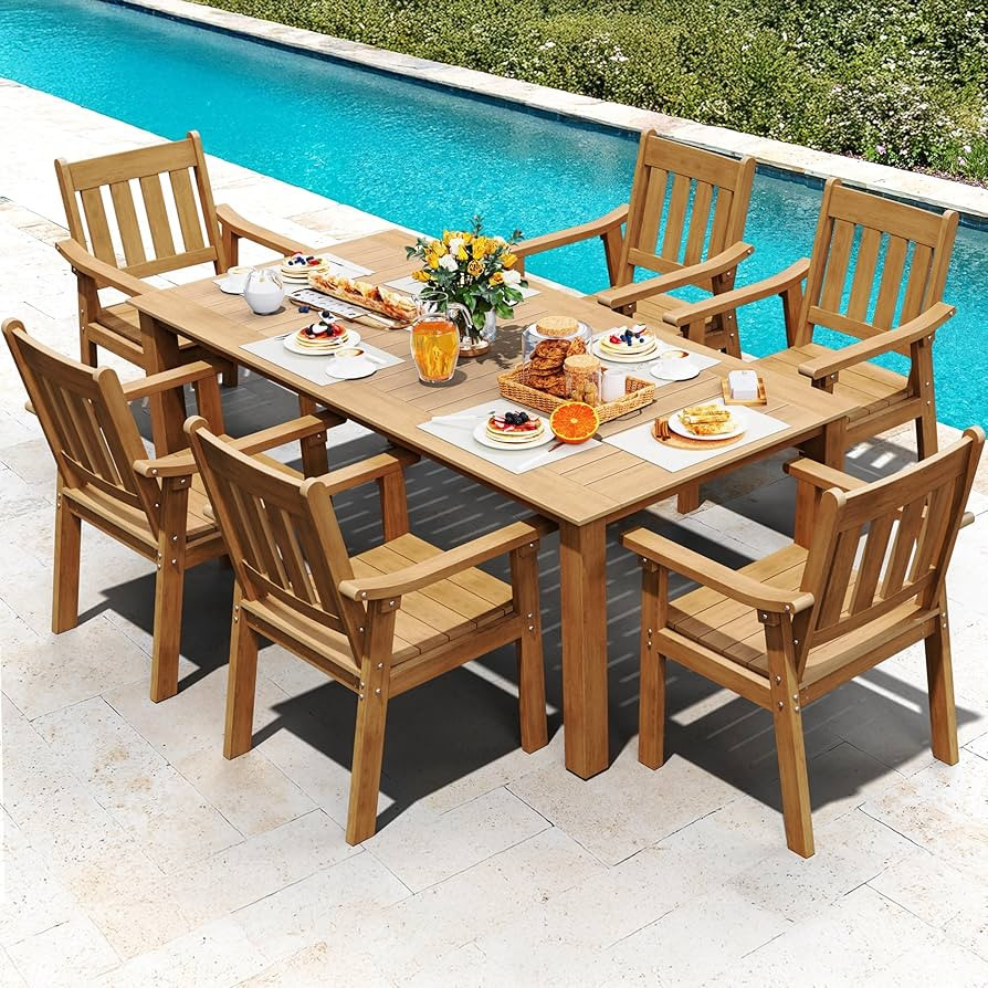 YEFU HIPS Patio Table Set: 7 Piece Outdoor Table and Chairs Dining Furniture Set with Umbrella Ho... | Amazon (US)