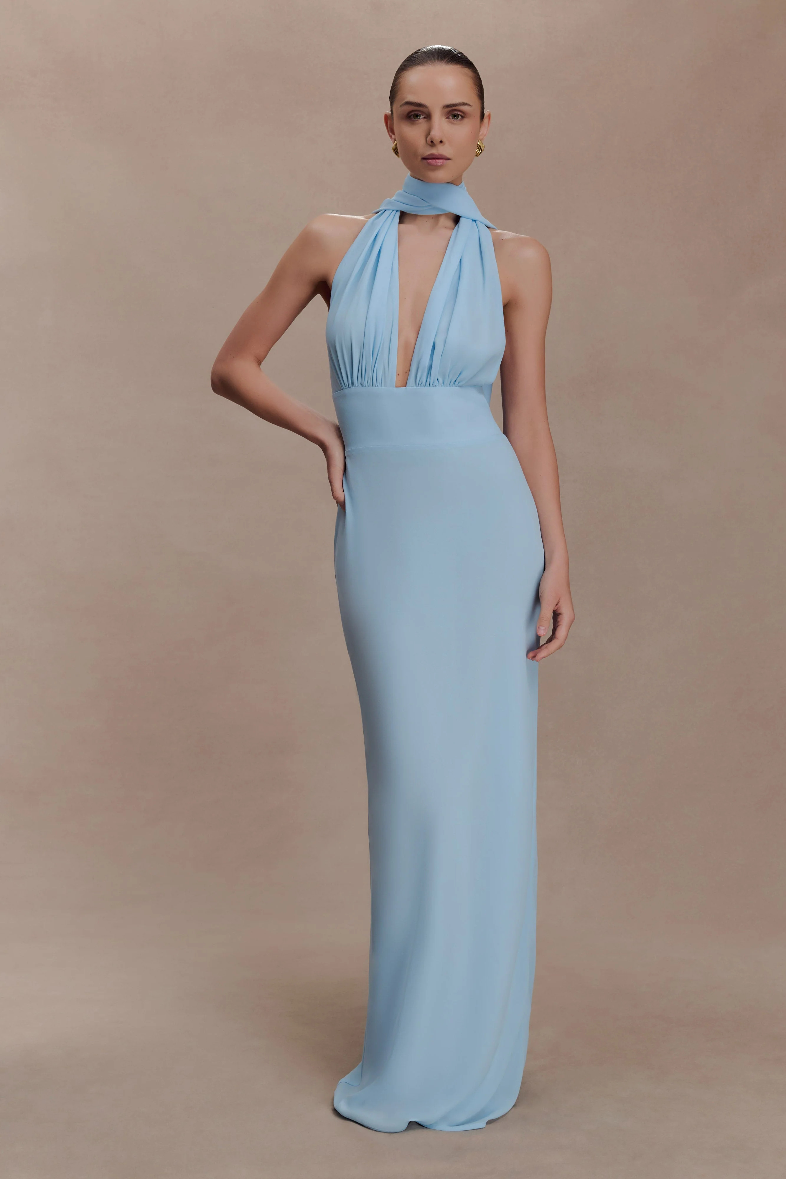Nadine Halter Chiffon Maxi Dress - Blue | Meshki UK