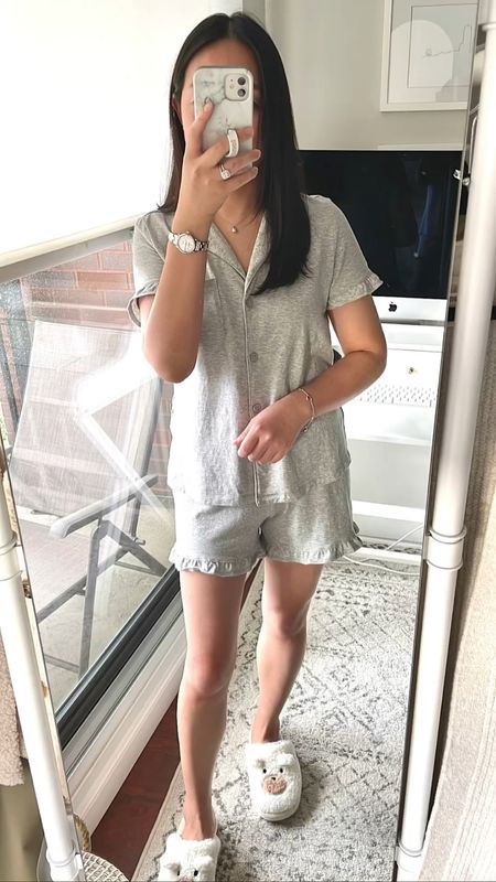 I took size XS in this pajama set with ruffle trim. The stretchy material is perfect all year round and the fit is flattering.

#LTKunder100 #LTKunder50