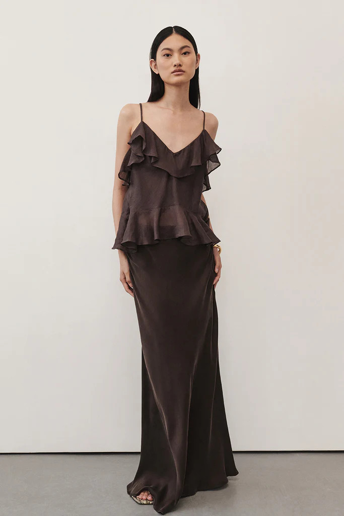 COLETTE BITTER CHOC SILK SKIRT | DISSH