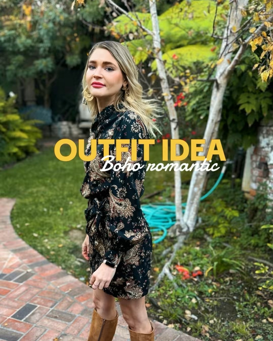 Wore this lil paisley number and suede boots so I could give “romantic boho but also maybe owns a vineyard?” vibes 🍷🍂 Honestly just wanted an excuse to wear fall tones and pretend I’m the main character in a slow burn indie film.

Added gold rattan statement earrings + berry-toned lipstick to elevate the look.

Earrings & dress @Sézane 
Boots @Jonak Paris 

#vintagevibes #bohochic #sezanelovers #outfitdiaries #outfitinspo #parisianstyle #ootdfashion 

#LTKU #LTKSeasonal #LTKStyleTip