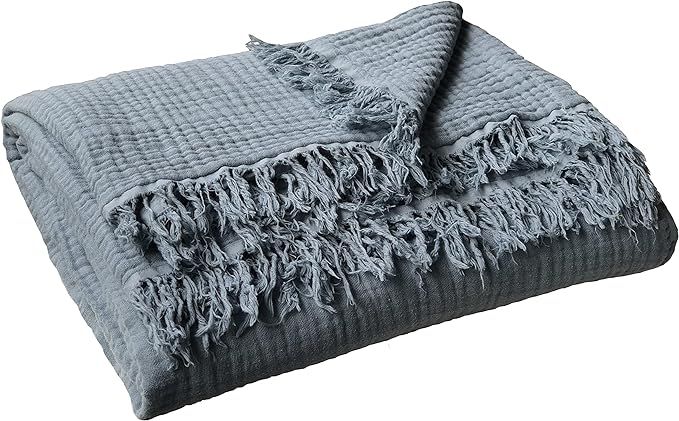 100% Organic Cotton Throw Blanket for Couch Sofa, 4-Layer Muslin Pre-Washed Plant Dyed Cotton, Br... | Amazon (US)