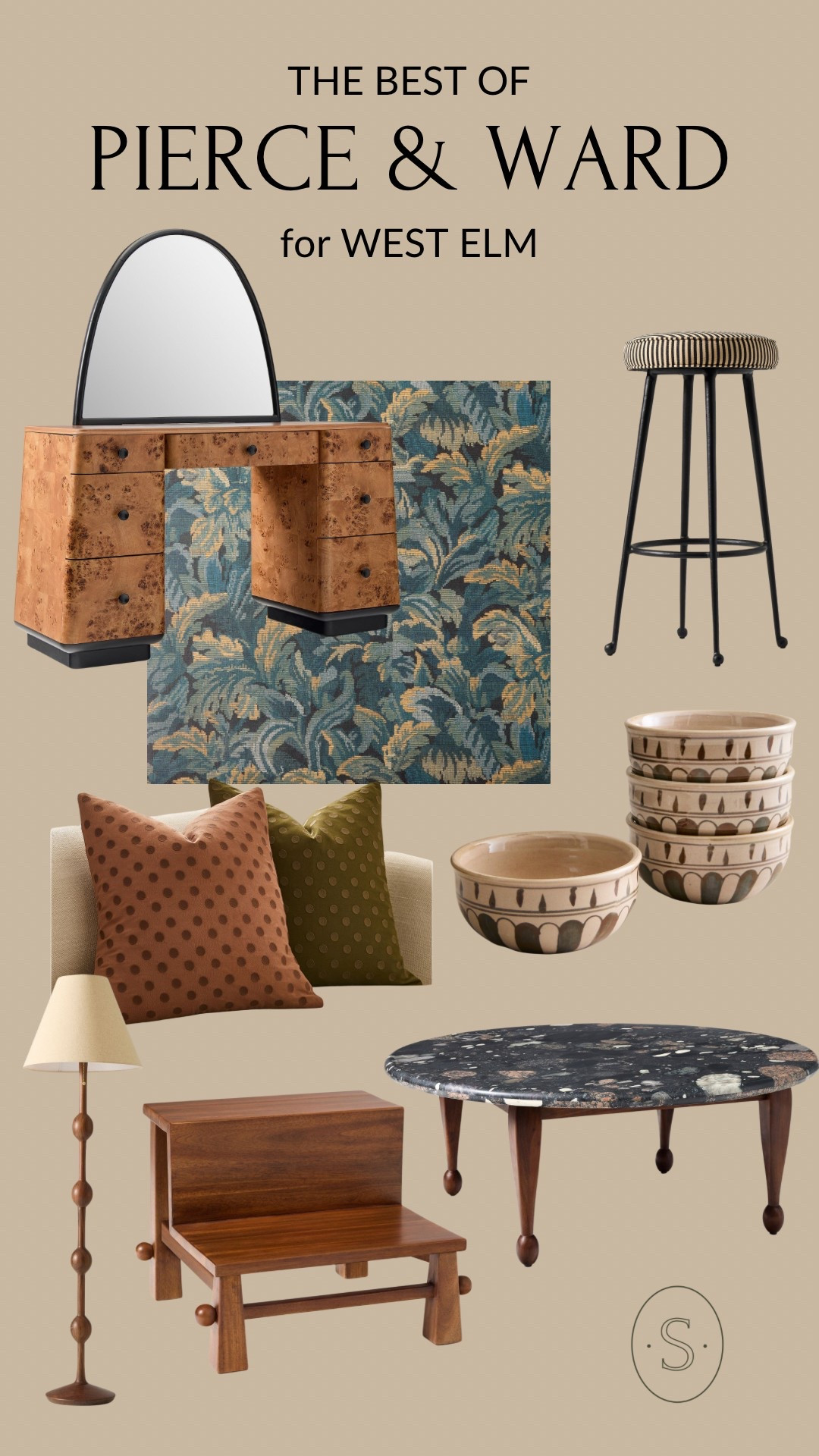 Pierce & Ward for West Elm - my favorites. Counter stool, step stool, bowls, coffee table, throw pillows, floor lamp, vanity. Eclectic and cozy and fun home decor.

#LTKFindsUnder100 #LTKHome #LTKFamily