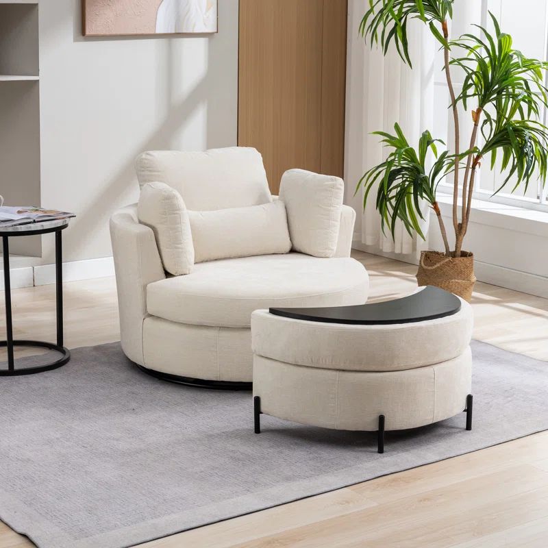 Kavonta Upholstered Swivel Barrel Chair with Ottoman | Wayfair North America